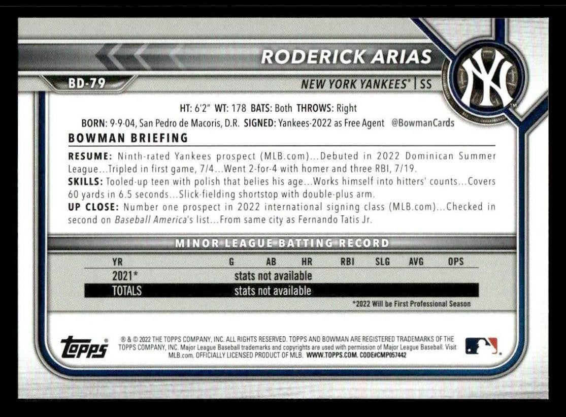 2022 Bowman Draft 1st Edition #BD-79 Roderick Arias