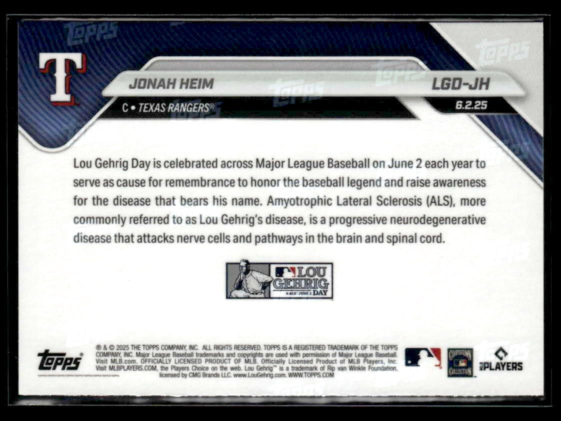 2025 Topps Now Lou Gehrig Day: Presented by Sarah Langs #LGD-JH Jonah Heim
