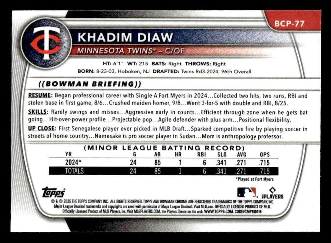 2025 Bowman #BCP-77 Khadim Diaw Chrome Prospects