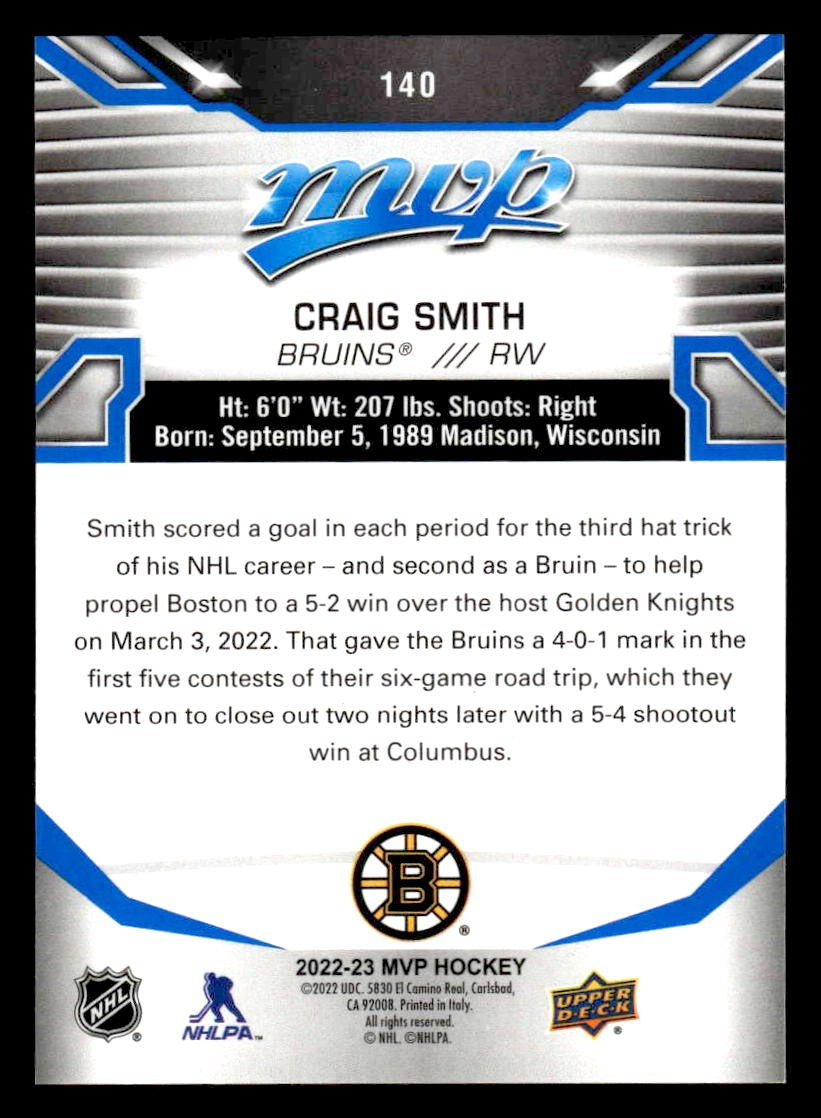 2022-23 Upper Deck MVP #140 Craig Smith Blue Script