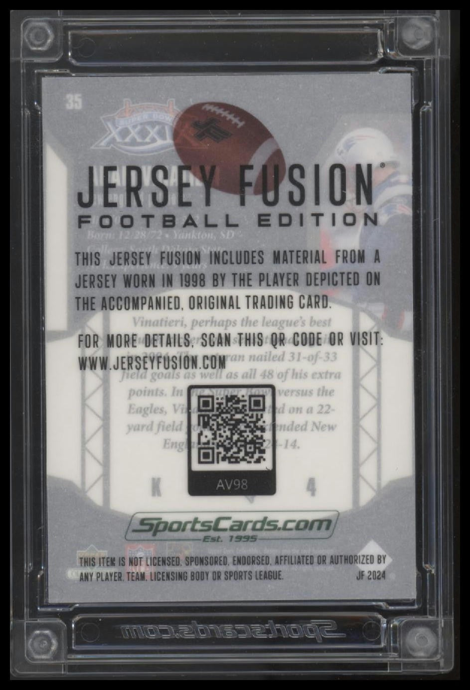 2024 Jersey Fusion Adam Vinatieri Game Used Swatch