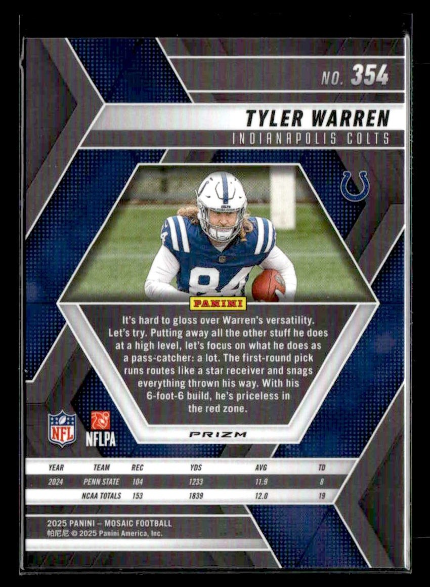 2025 Panini Mosaic #354 Tyler Warren Mosaic Red