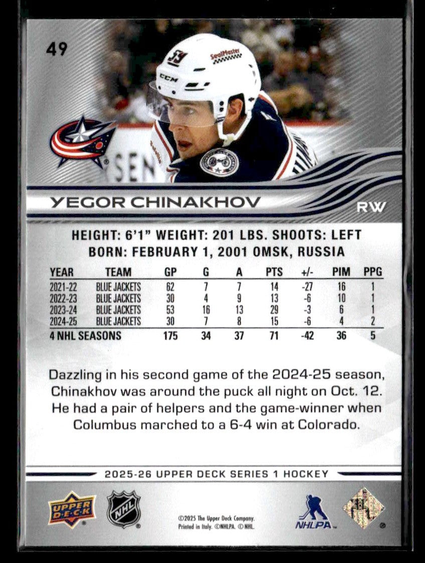 2025-26 Upper Deck #49 Yegor Chinakhov