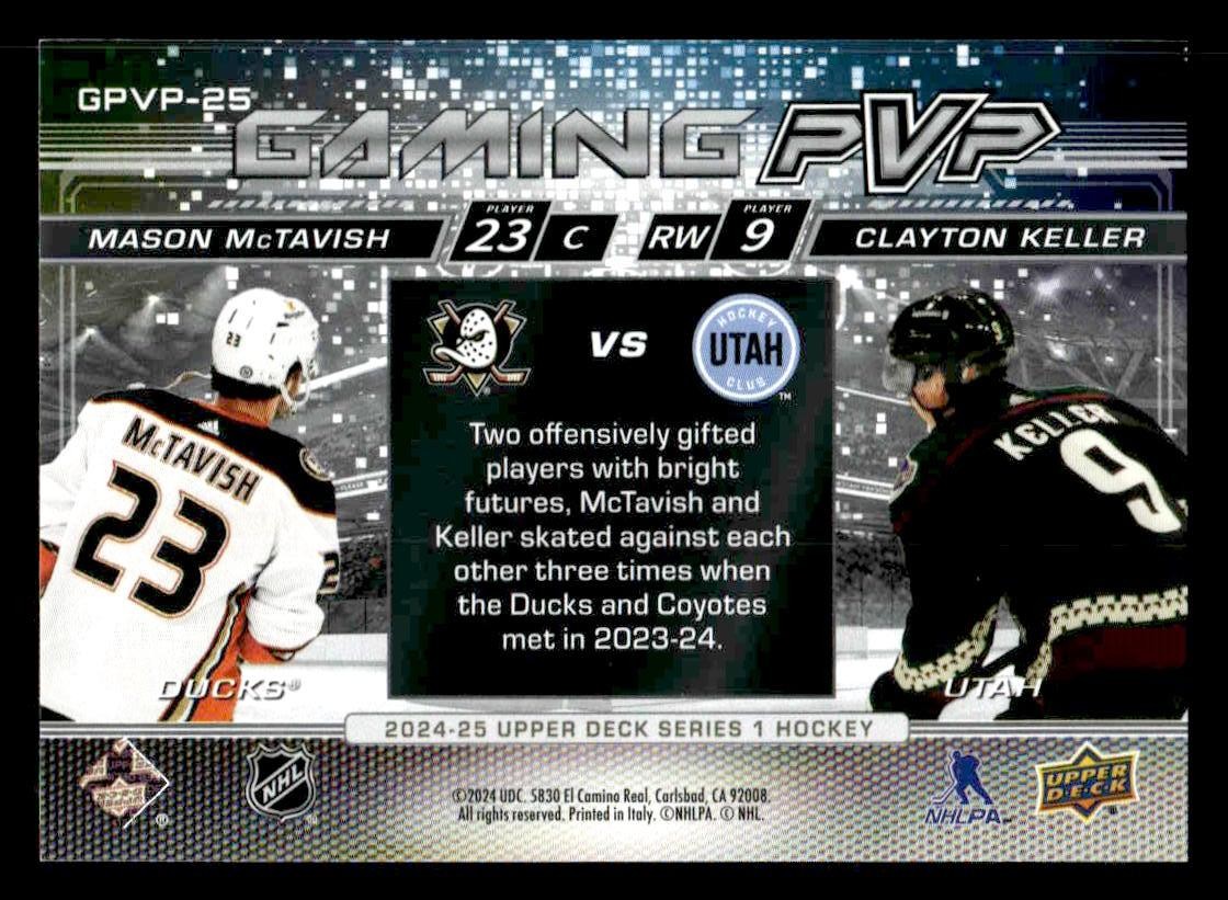 2024-25 Upper Deck #GPVP-25 Mason McTavish / Clayton Keller Gaming PVP Speckle