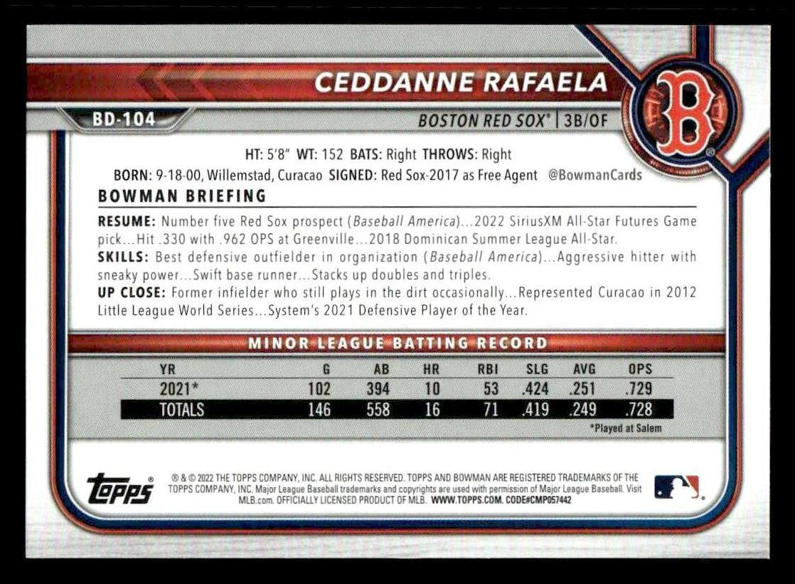 2022 Bowman Draft 1st Edition #BD-104 Ceddanne Rafaela