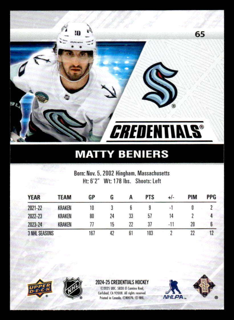 2024-25 Upper Deck Credentials #65 Matty Beniers