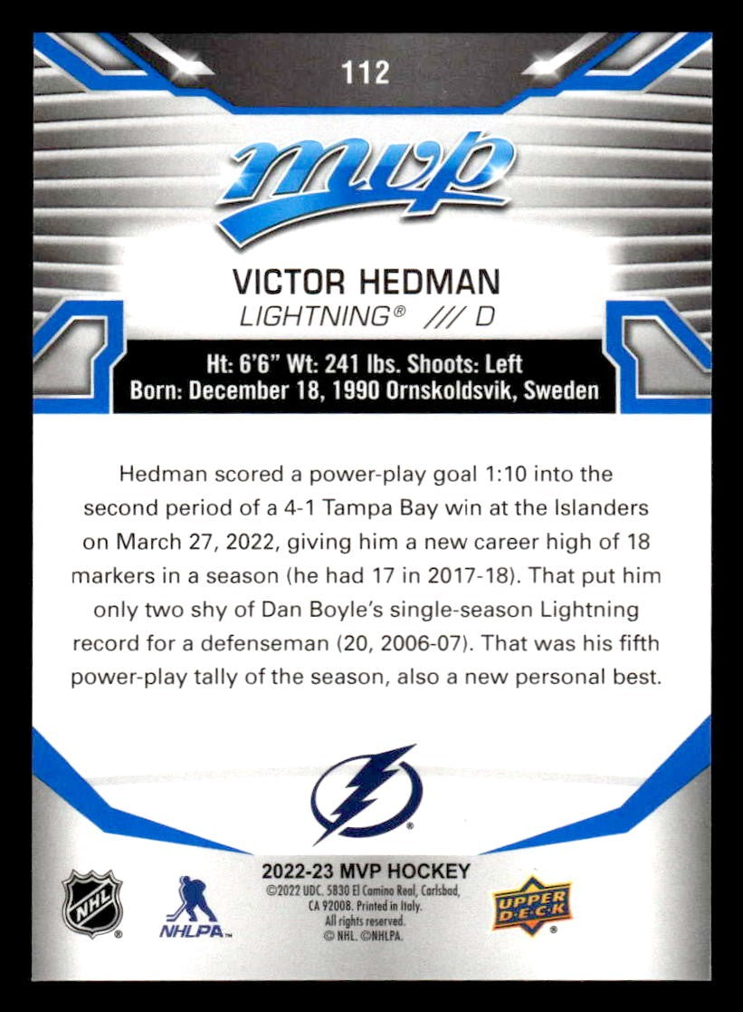 2022-23 Upper Deck MVP #112 Victor Hedman Blue Script