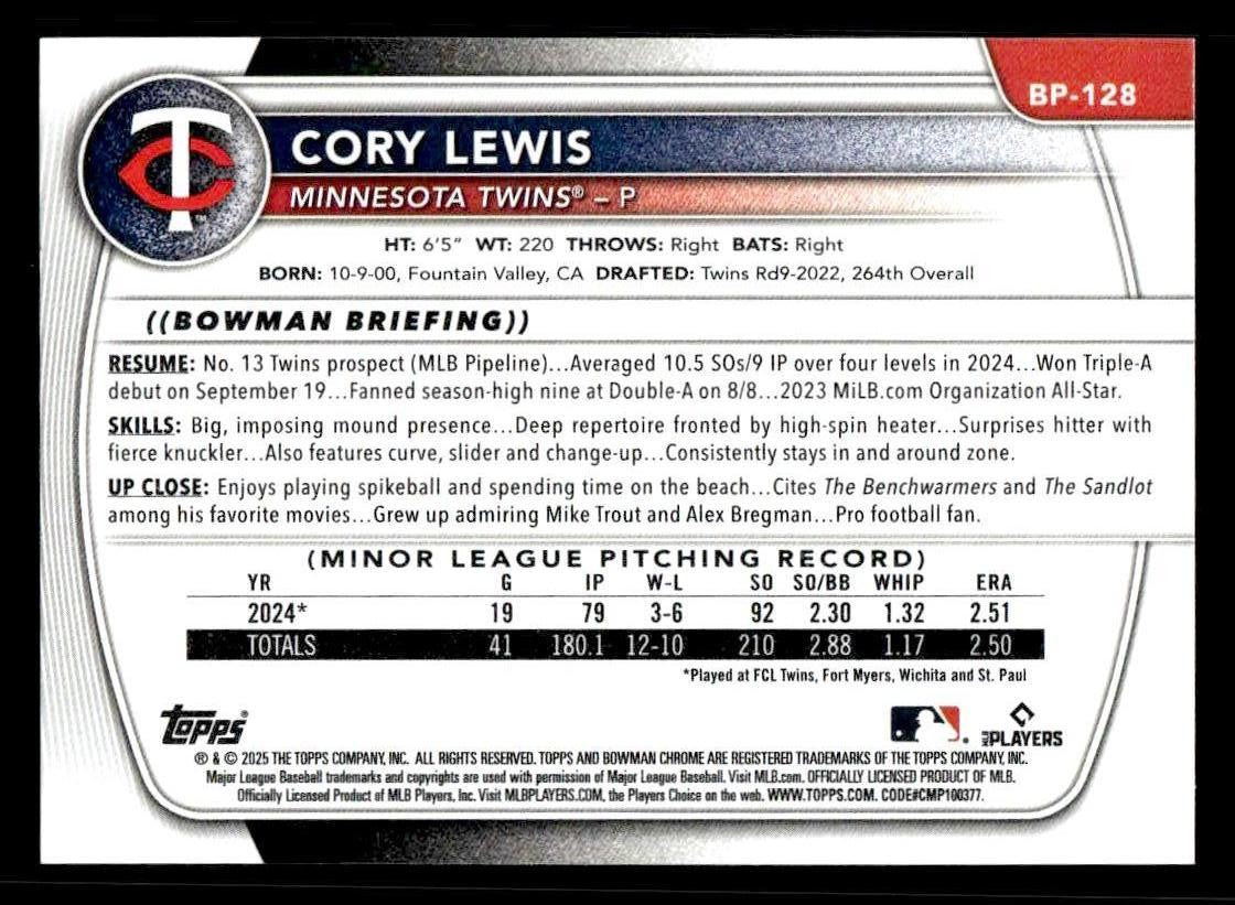 2025 Bowman #BP-128 Cory Lewis Prospects