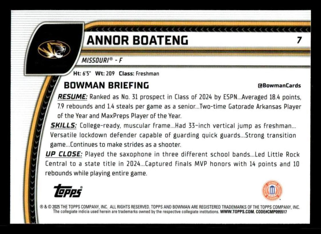 2024-25 Bowman University Chrome #7 Annor Boateng