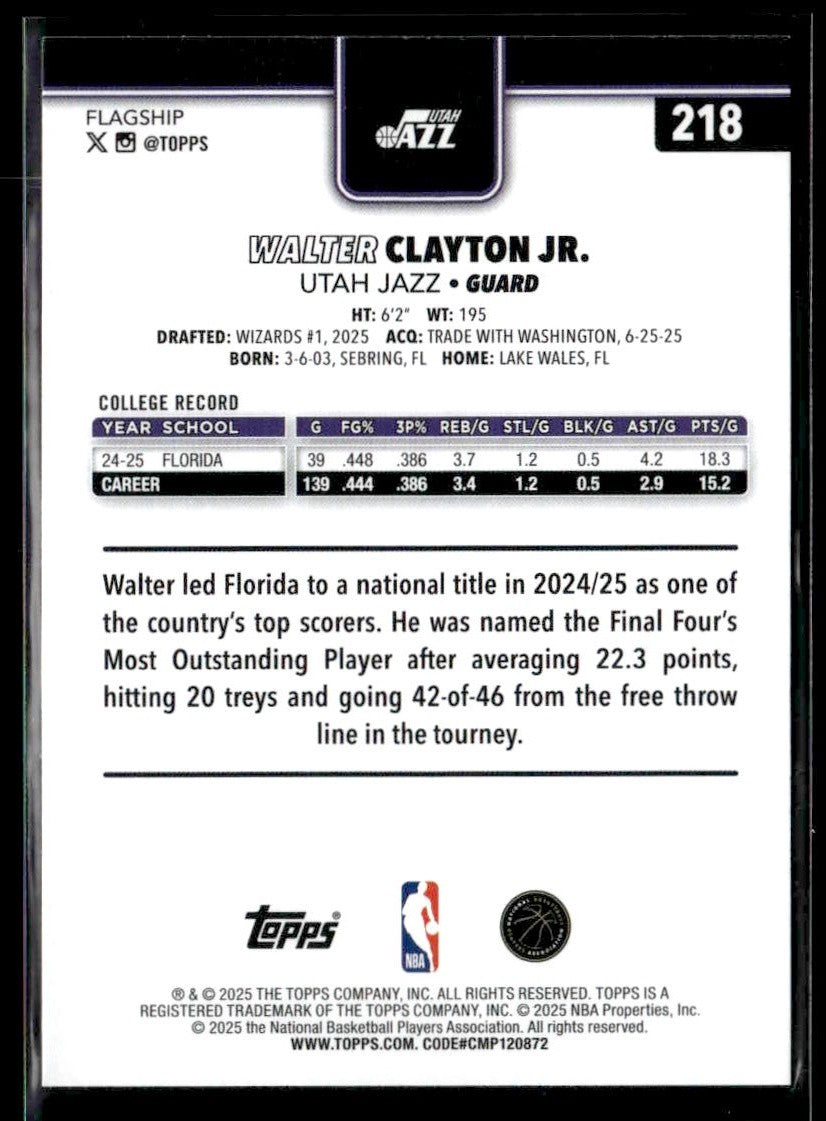 2025-26 Topps #218 Walter Clayton Jr.