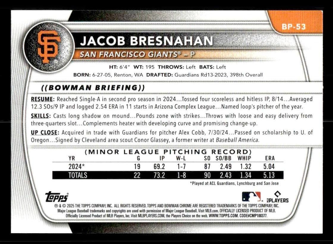 2025 Bowman #BP-53 Jacob Bresnahan Prospects