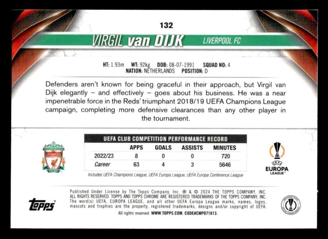 2023-24 Topps Chrome UEFA Club Competitions #132 Virgil van Dijk