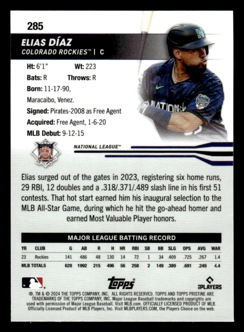 2024 Topps Pristine #285 Elias Díaz All-Star Game
