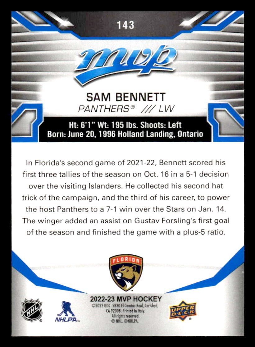 2022-23 Upper Deck MVP #143 Sam Bennett Blue Script