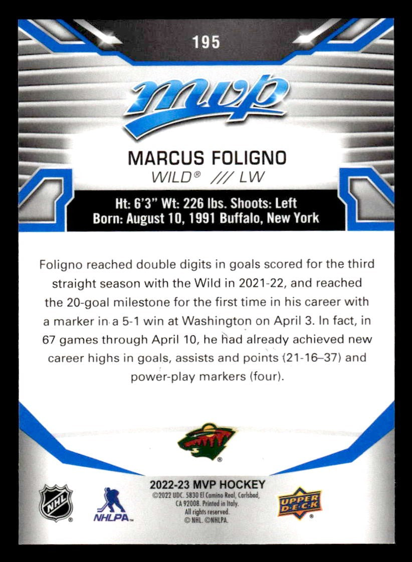 2022-23 Upper Deck MVP #195 Marcus Foligno Blue Script