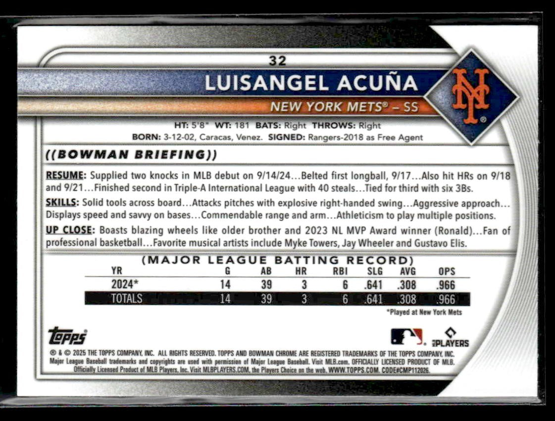 2025 Bowman Chrome #32 Luisangel Acuna Geometric Refractor #335/499