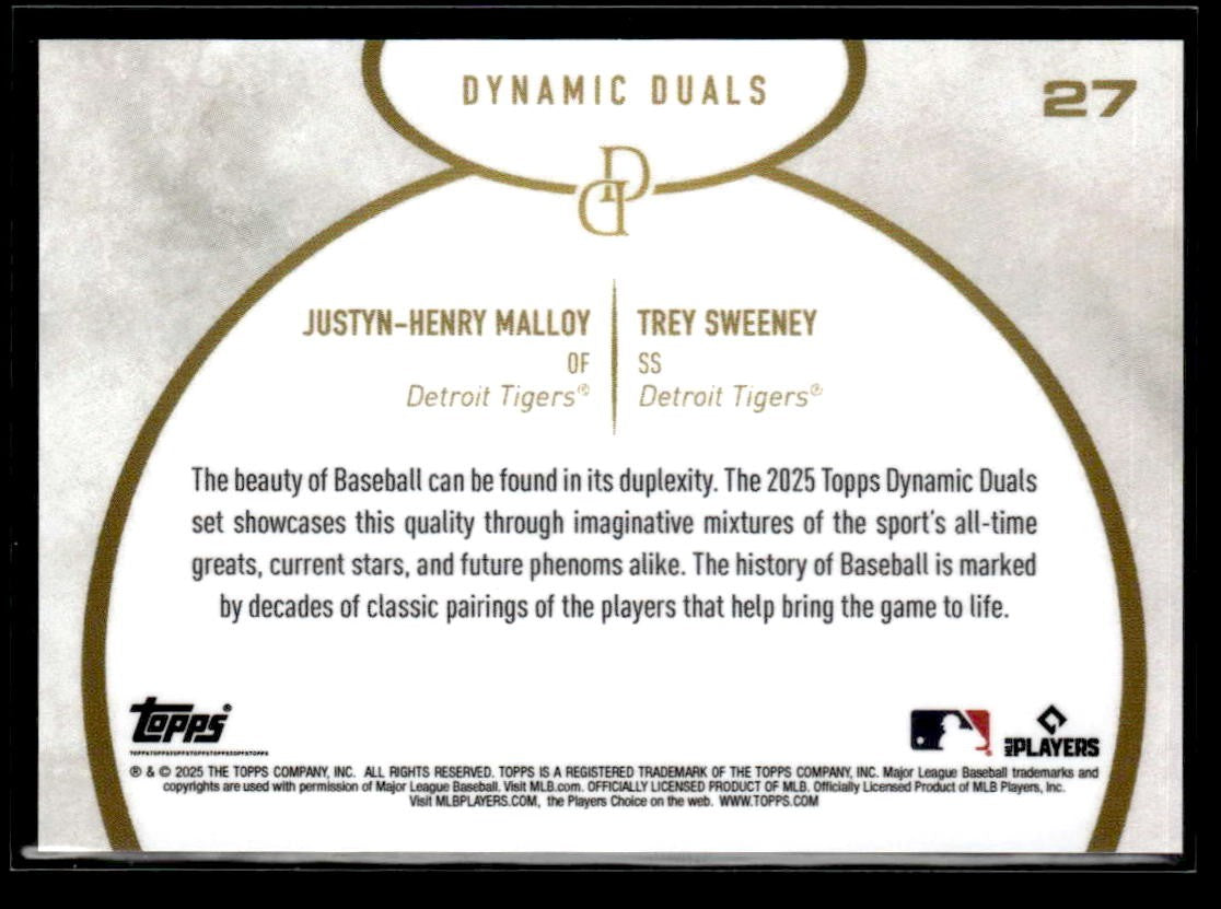 2025 Topps Dynamic Duals #27 Justyn-Henry Malloy / Trey Sweeney