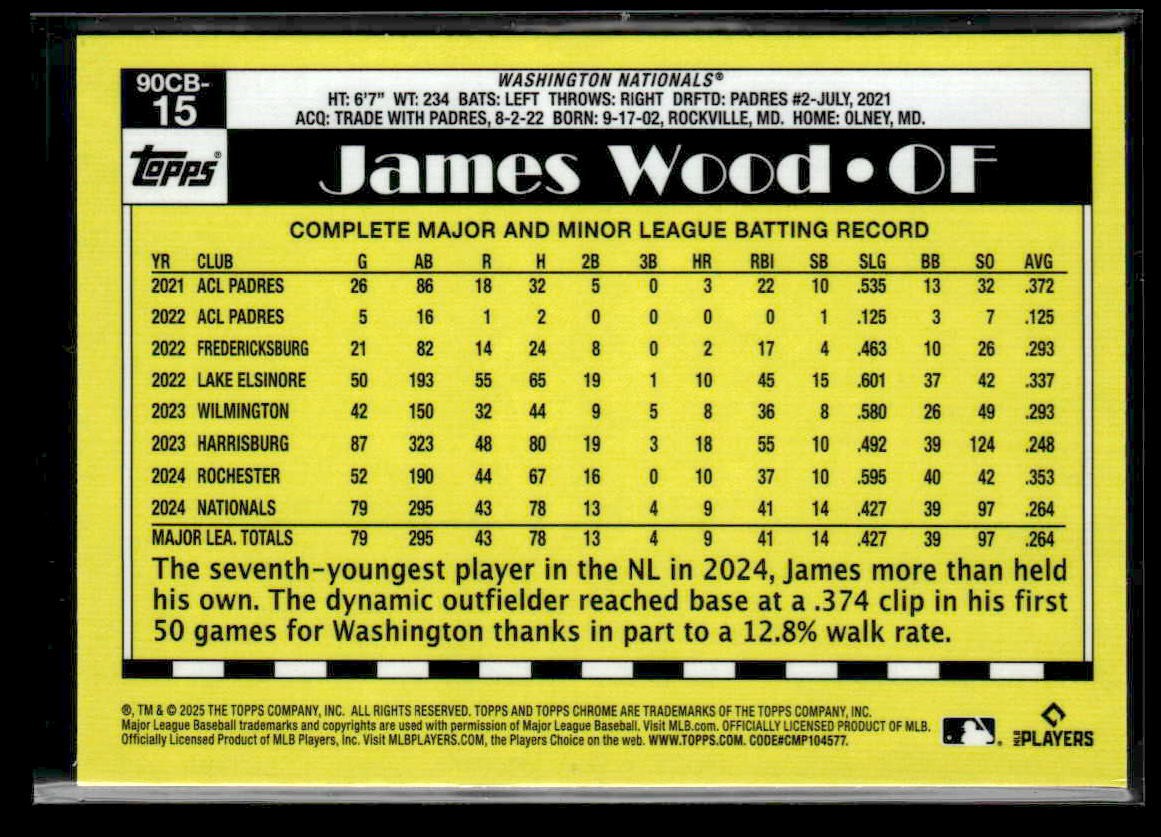 2025 Topps Chrome #90CB-15 James Wood 1990 Topps Baseball 35th Anniversary
