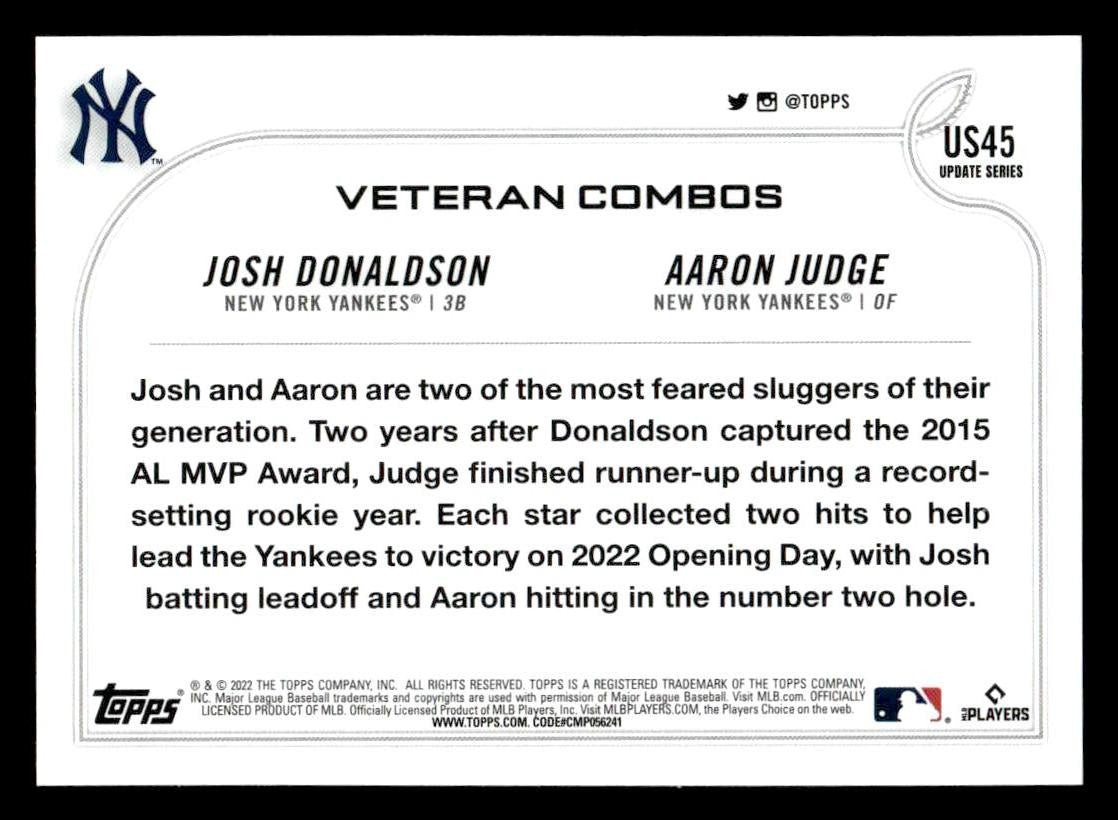 2022 Topps Update #US45 Opening Day Bronx Bash (Josh Donaldson / Aaron Judge)