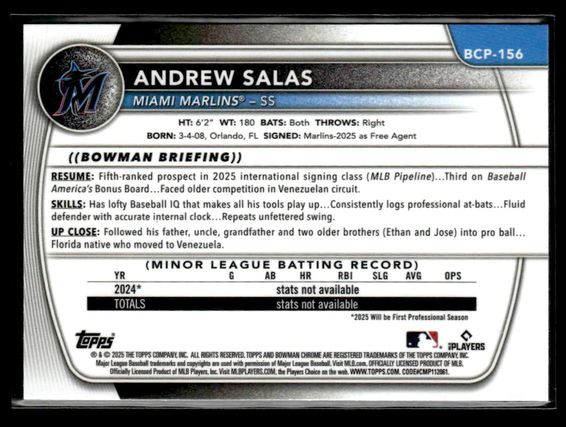 2025 Bowman Chrome #BCP-156 Andrew Salas