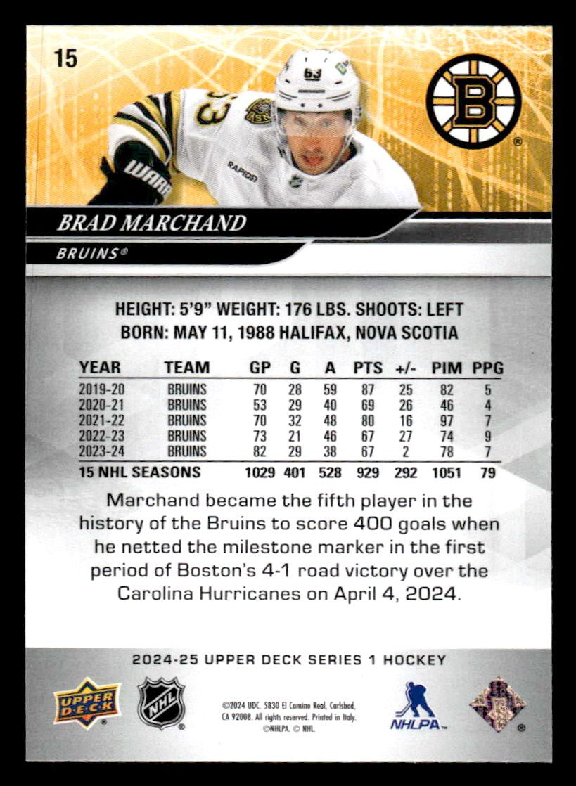 2024-25 Upper Deck #15 Brad Marchand
