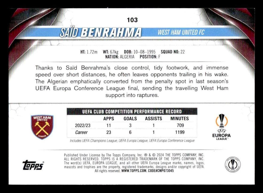 2023-24 Topps Jade Edition UEFA Club Competitions #103 Saïd Benrahma