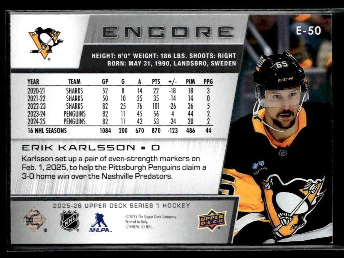 2025-26 Upper Deck #E-50 Erik Karlsson Encore