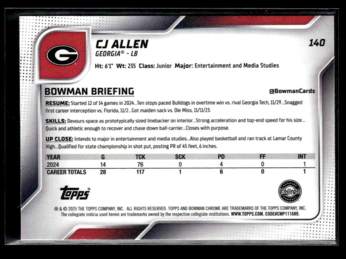 2025 Bowman University Chrome #140 CJ Allen