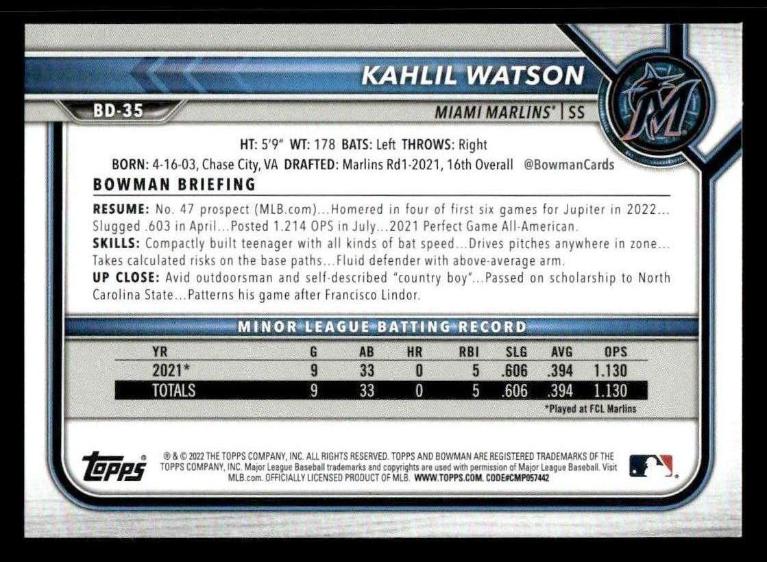 2022 Bowman Draft 1st Edition #BD-35 Kahlil Watson