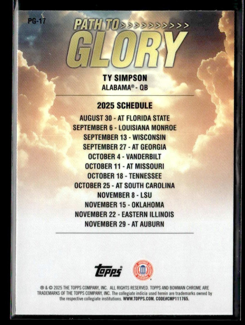 2025 Bowman University Chrome #PG-17 Ty Simpson Path to Glory