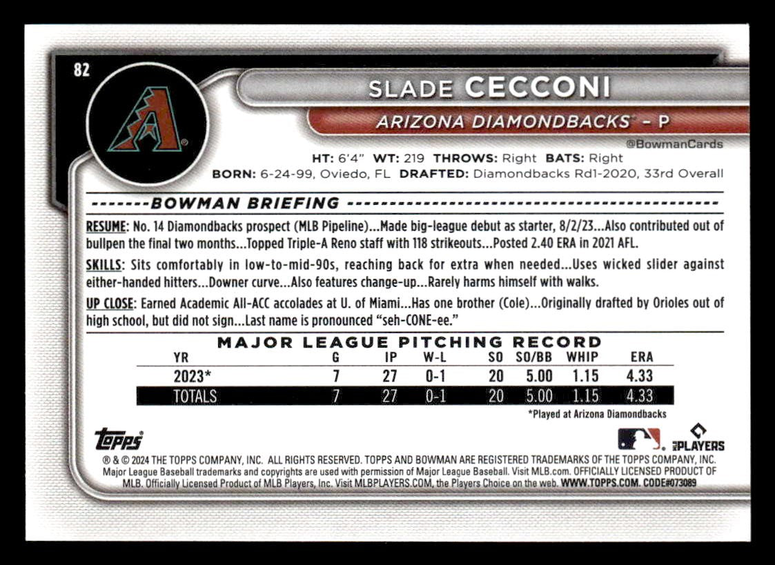 2024 Bowman #82 Slade Cecconi