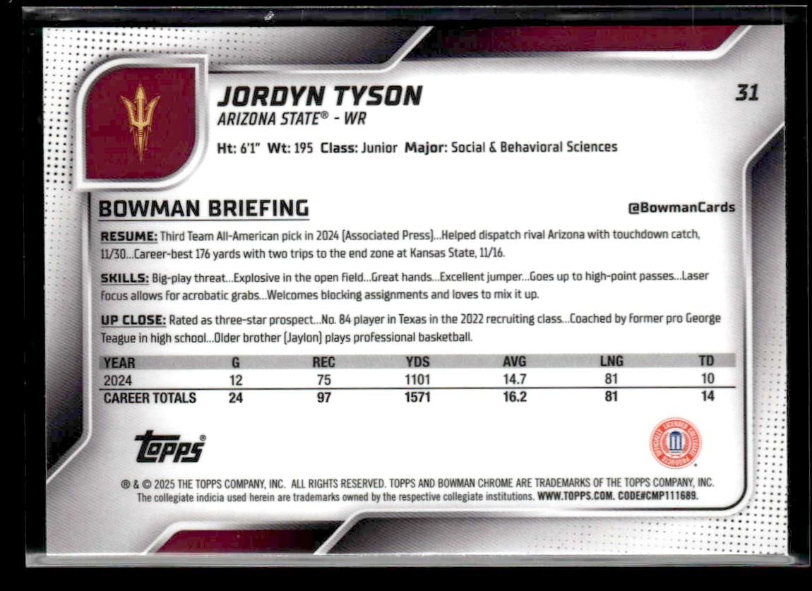 2025 Bowman University Chrome #31 Jordyn Tyson