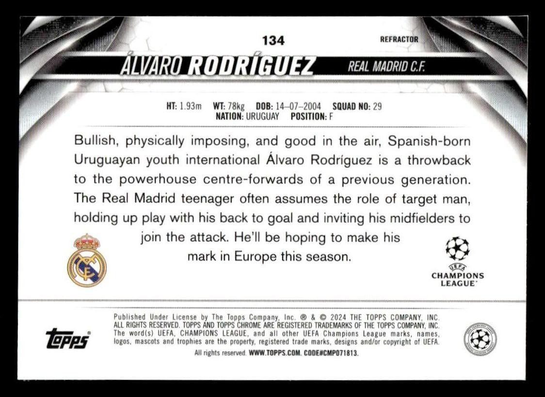 2023-24 Topps Chrome UEFA Club Competitions #134 Álvaro Rodríguez Refractor