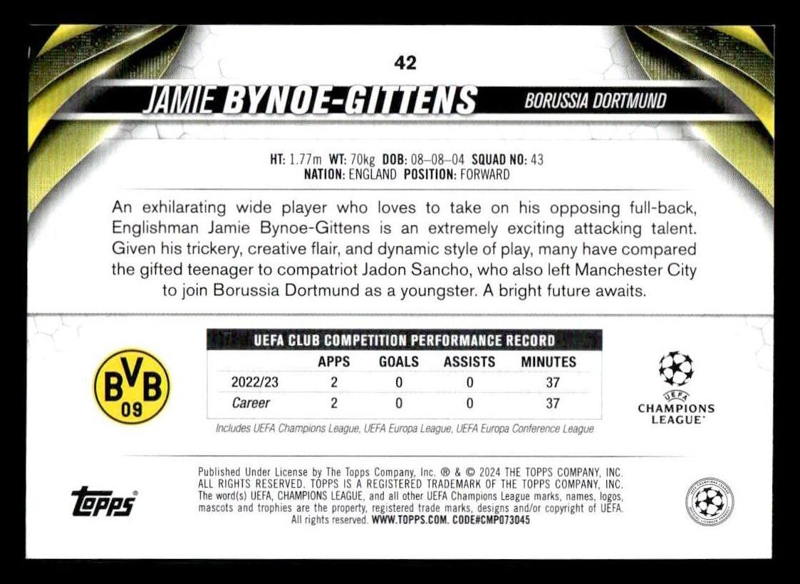 2023-24 Topps Jade Edition UEFA Club Competitions #42 Jamie Bynoe-Gittens