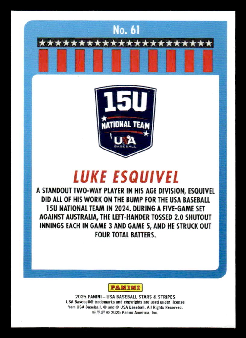 2025 Panini Stars and Stripes USA Baseball #61 Luke Esquivel