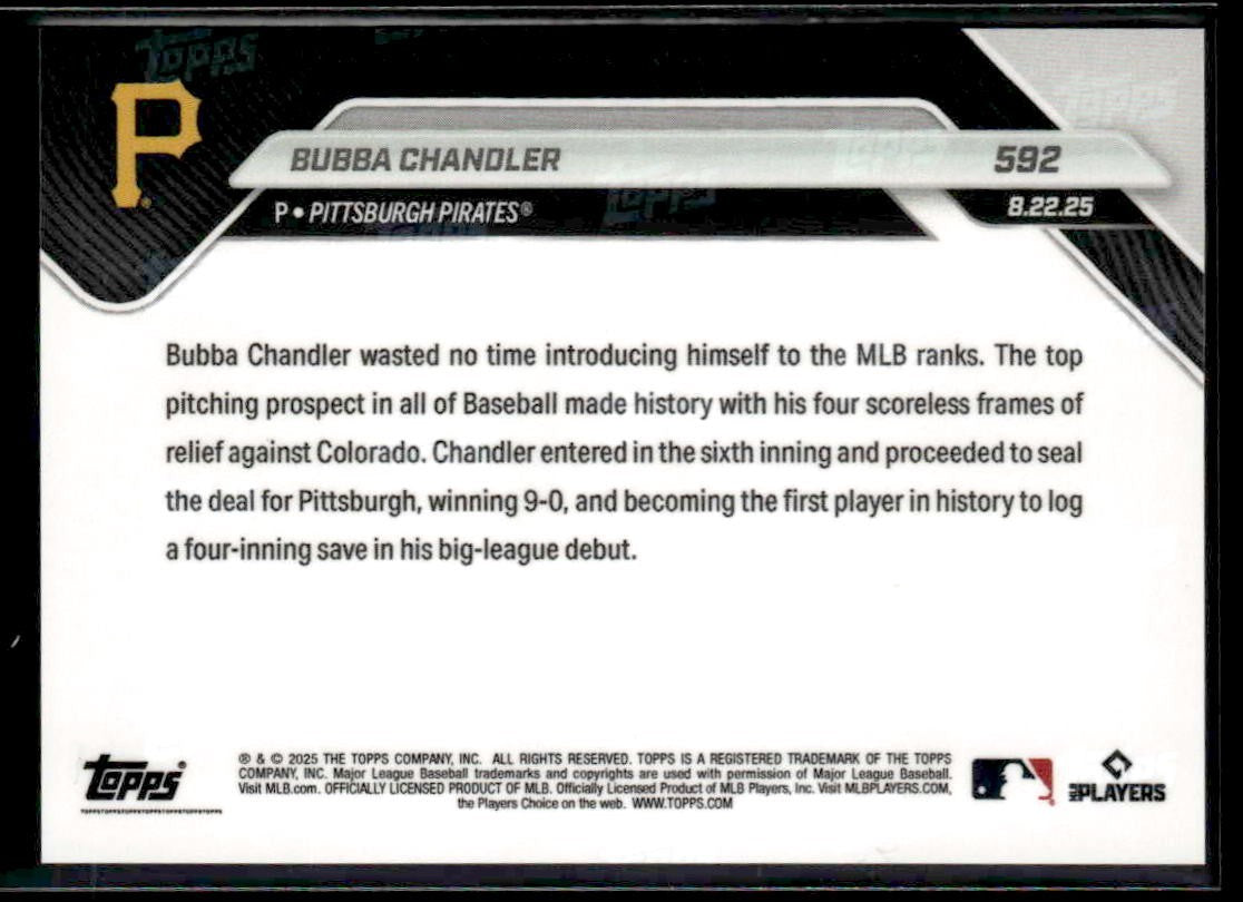 2025 Topps Now #592 Bubba Chandler 1st Pitcher with 4-Inning Save In MLB Debut