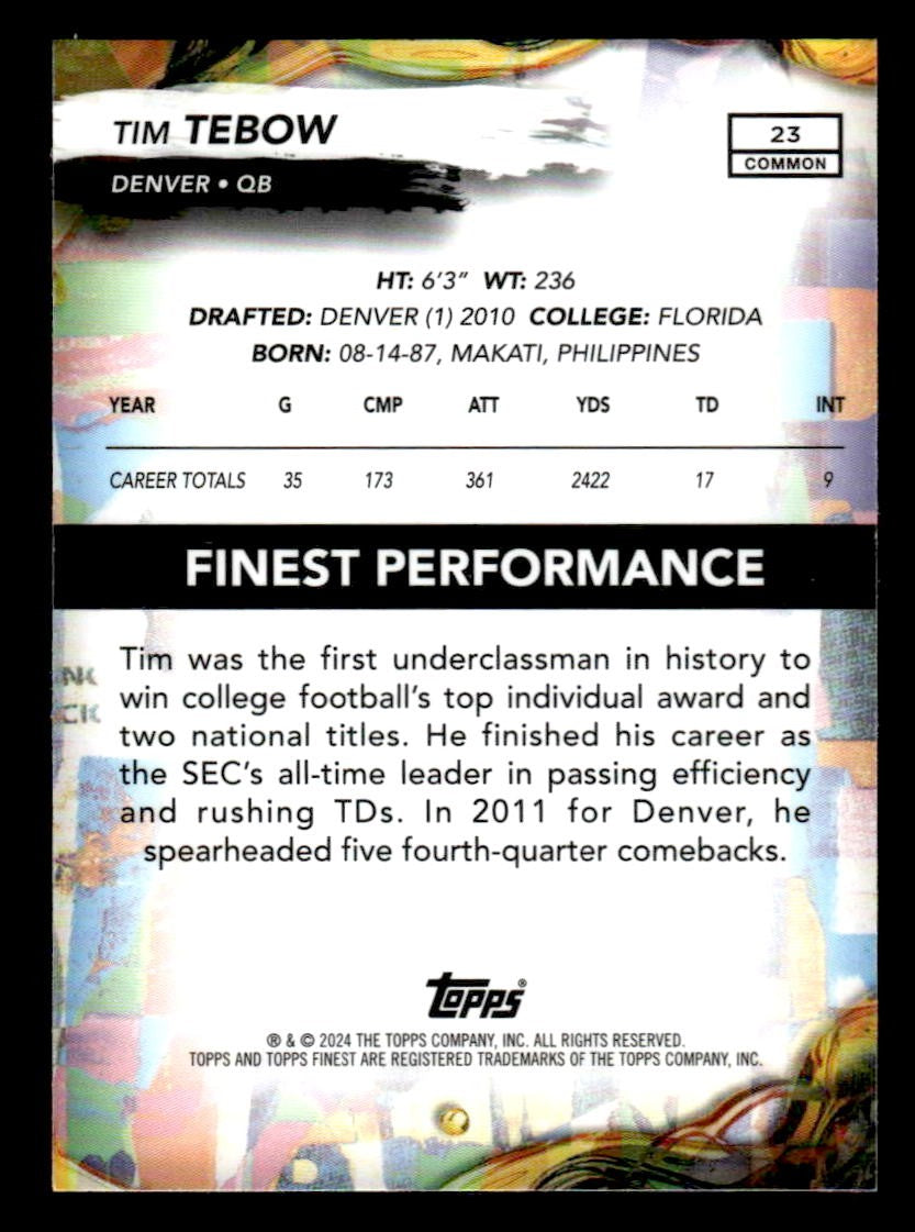 2024 Finest #23 Tim Tebow Checkerboard Refractor