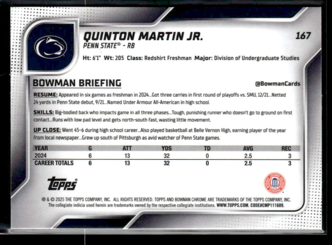 2025 Bowman University Chrome #167 Quinton Martin Jr.