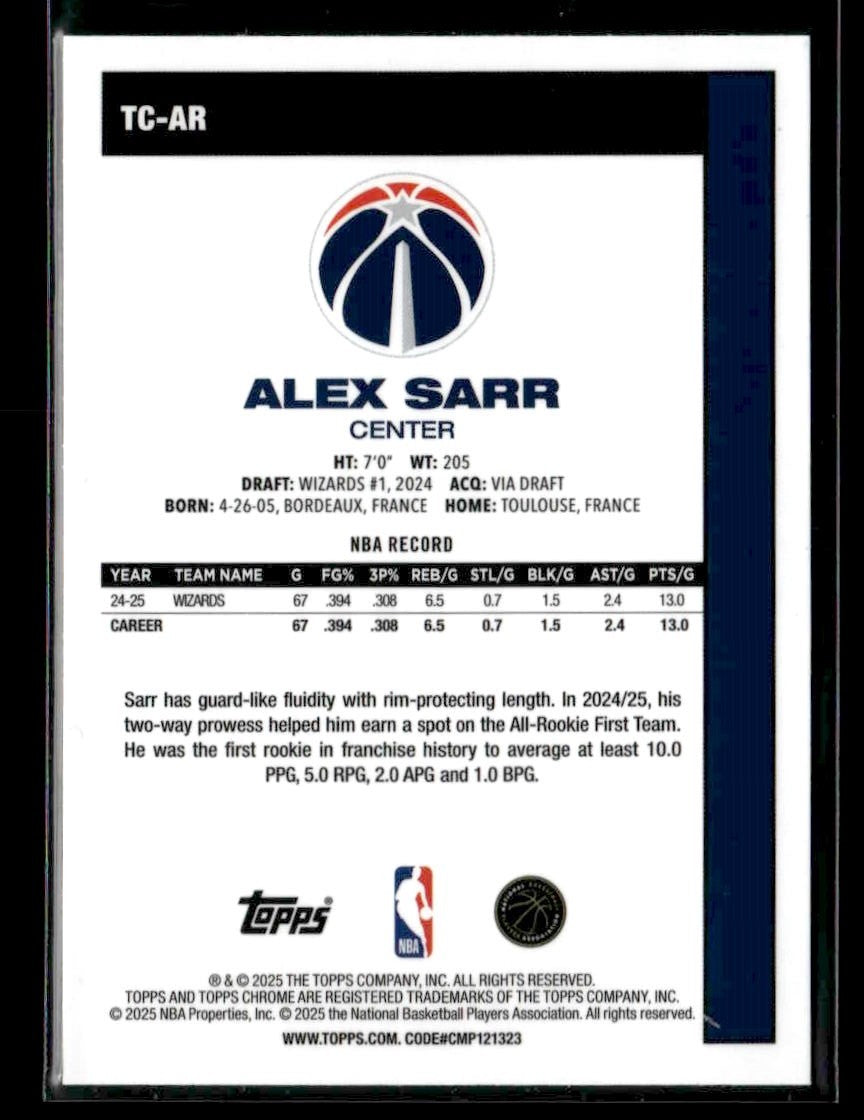 2025-26 Topps #TC-AR Alex Sarr 1980-81 Topps Chrome Basketball