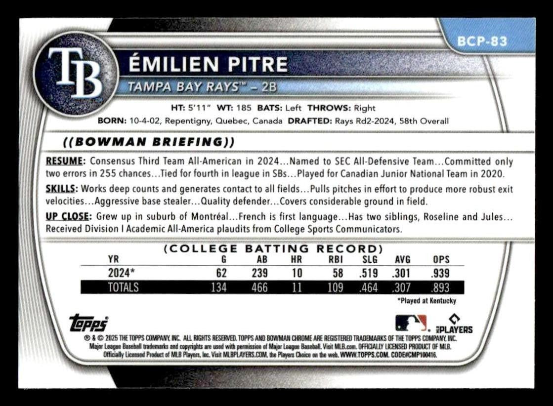2025 Bowman #BCP-83 Émilien Pitre Chrome Prospects