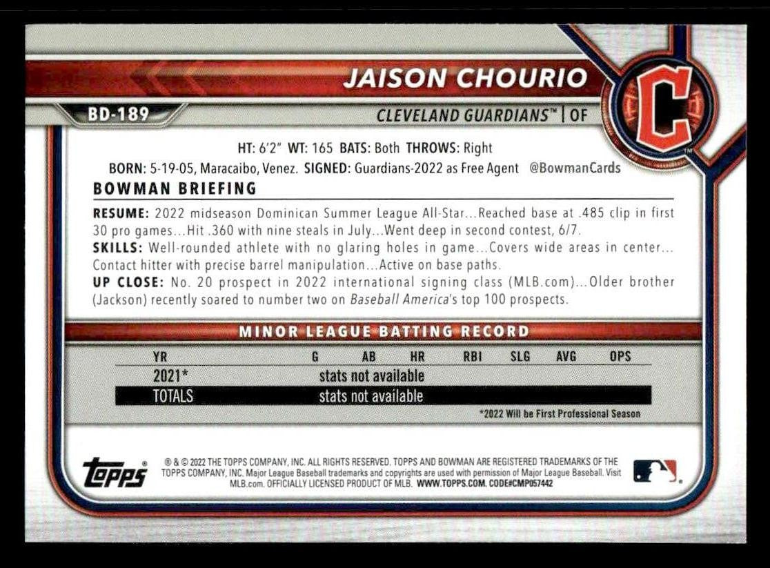 2022 Bowman Draft 1st Edition #BD-189 Jaison Chourio