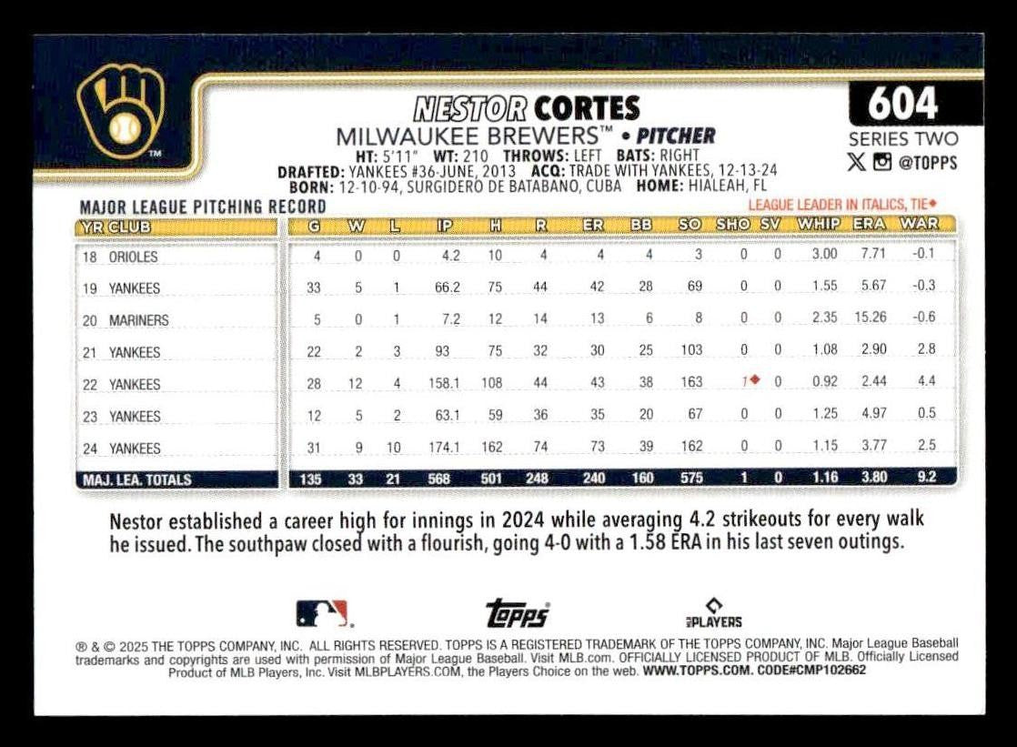 2025 Topps #604 Nestor Cortes