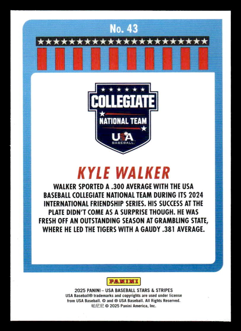 2025 Panini Stars and Stripes USA Baseball #43 Kyle Walker