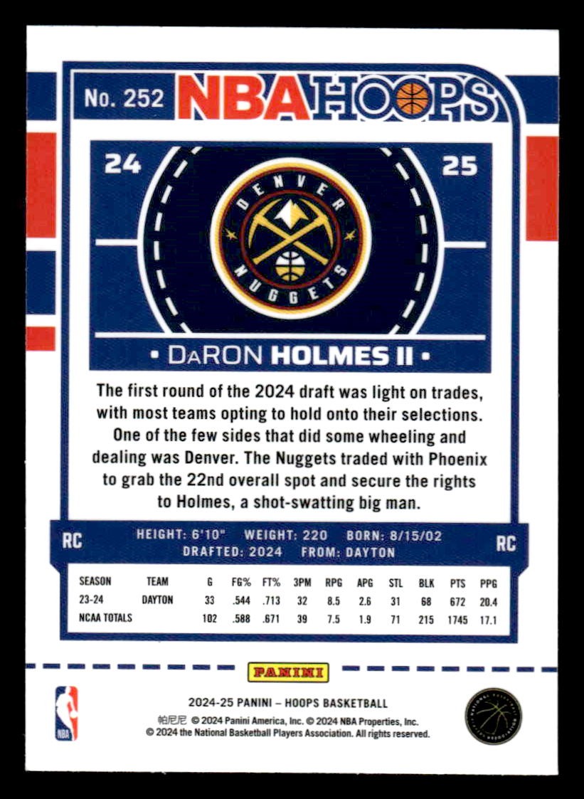 2024-25 Hoops #252 DaRon Holmes II Premium