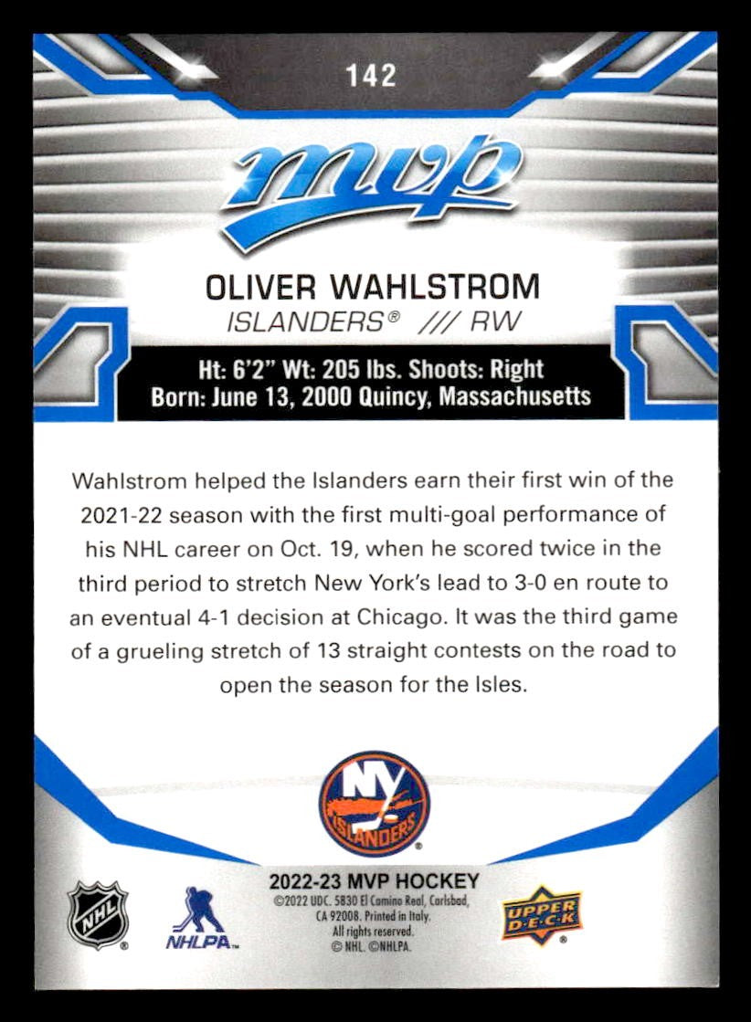 2022-23 Upper Deck MVP #142 Oliver Wahlstrom Blue Script