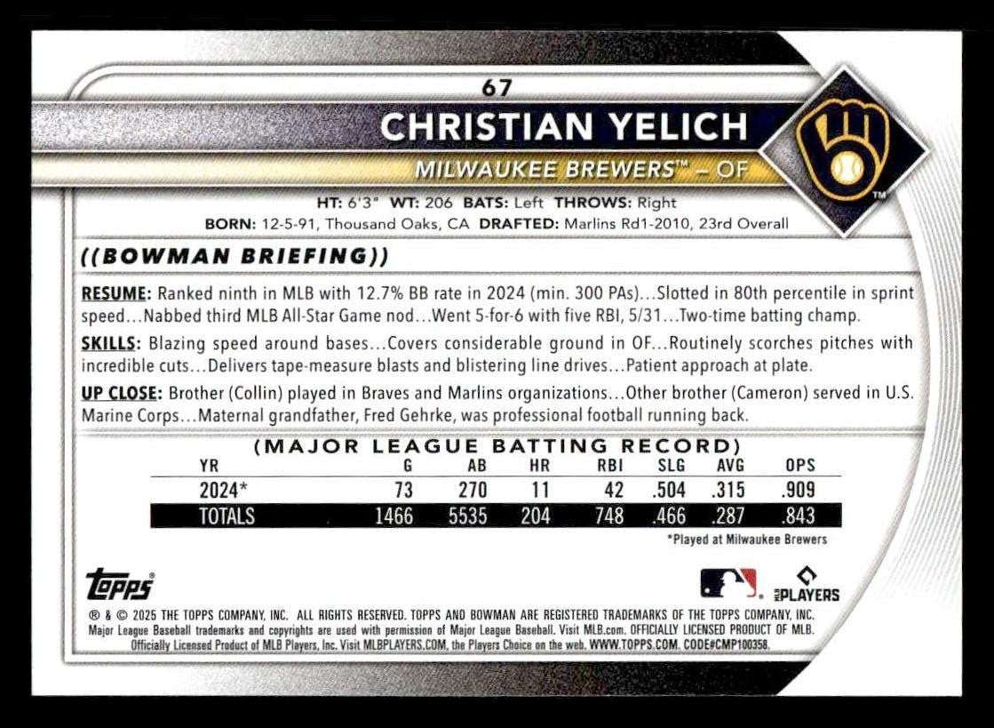 2025 Bowman #67 Christian Yelich