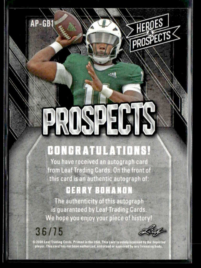 2024 Leaf Heroes & Prospects #AP-GB1 Gerry Bohanon Prospects Autos Silver #/75