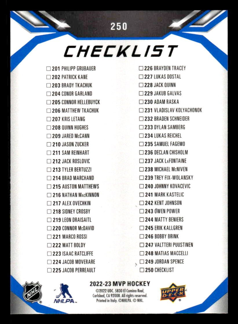 2022-23 Upper Deck MVP #250 Matt Boldy Blue Script
