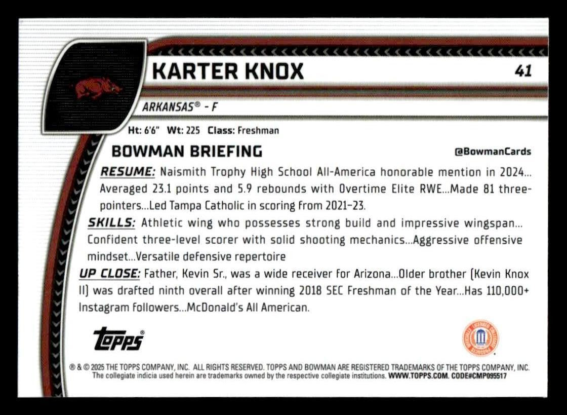 2024-25 Bowman University Chrome #41 Karter Knox