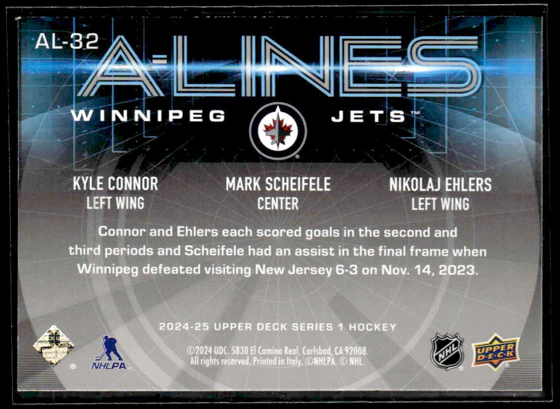 2024-25 Upper Deck #AL-32 Kyle Connor / Mark Scheifele / Nikolaj Ehlers A-Lines